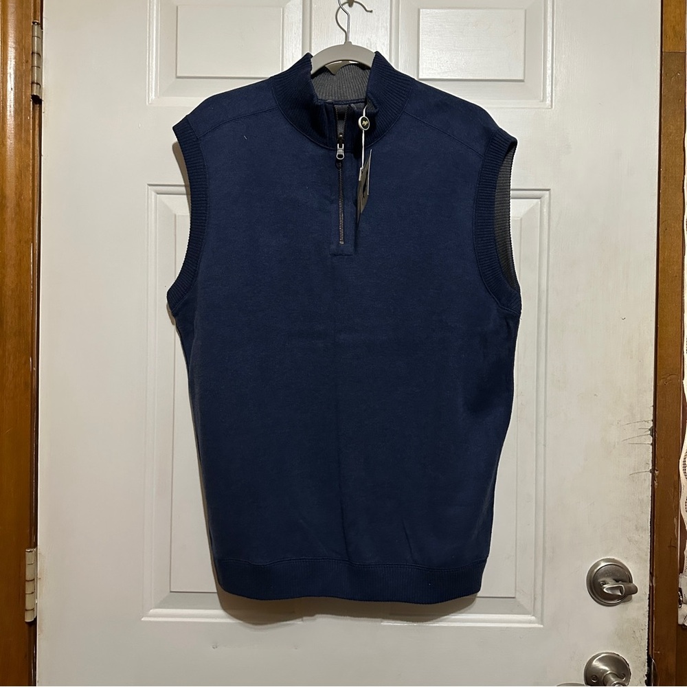 Horn Legend Golf 1/4 Zip Supima Cotton Mens Reversible Vest‎ Denim/Charcoal Med